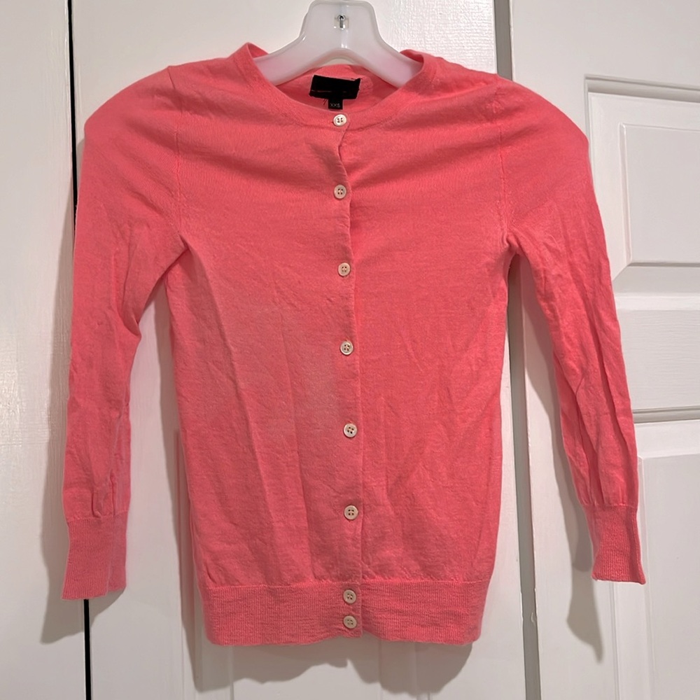 J.Crew collection featherweight Italian cashmere cardigan sweater XXS neon peach